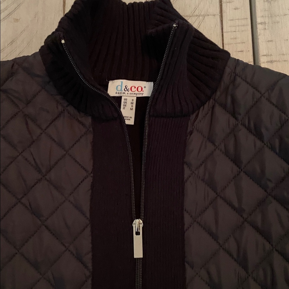 Denim & Co. Quilted Mixed Media Zipper Front Sweater Jacket Black S New - Picture 5 of 11